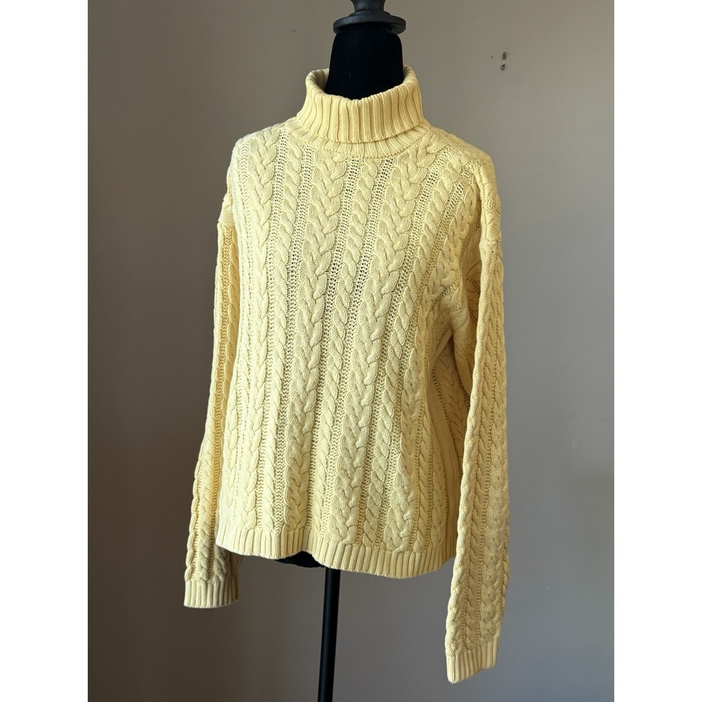 Splendor 100% Cotton Cable Knit Turtleneck Sweater Yellow Women's M CA00182